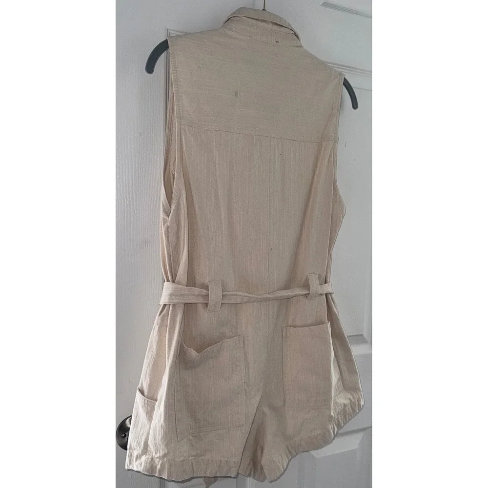 Kittenish Women's Beige Utility Romper Belted Button Front Sleeveless Size M 188 - Picture 13 of 13